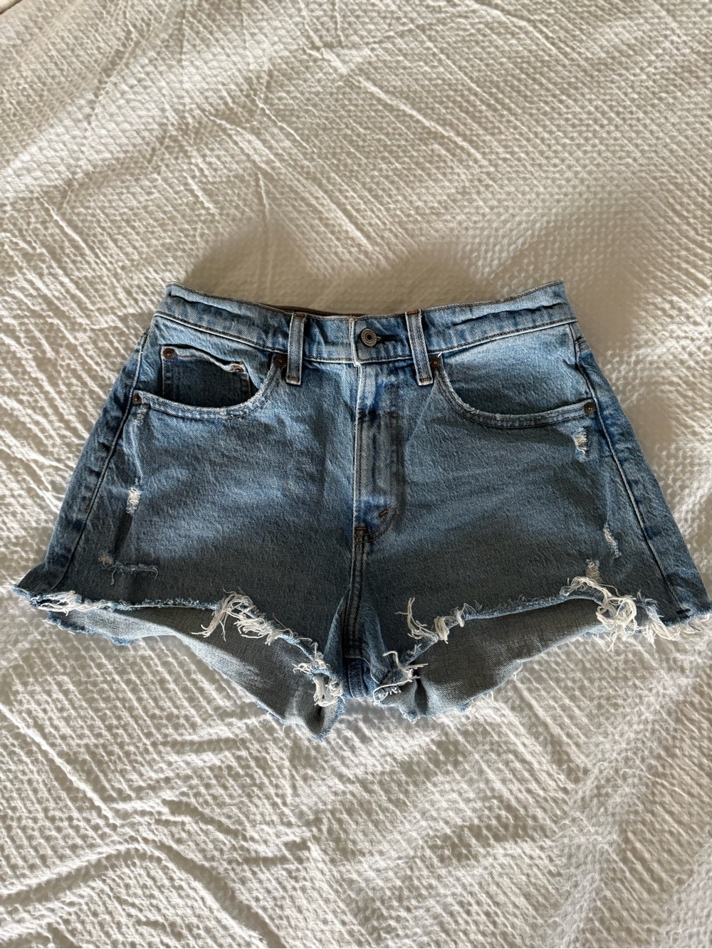 Abercrombie & Fitch Light Blue Distressed Denim mom Shorts